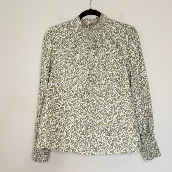 Hyacinth House Tops - Hyacinth House Floral Smocked Mock Neck Blouse Green‎ Medium Long Sleeve Puff